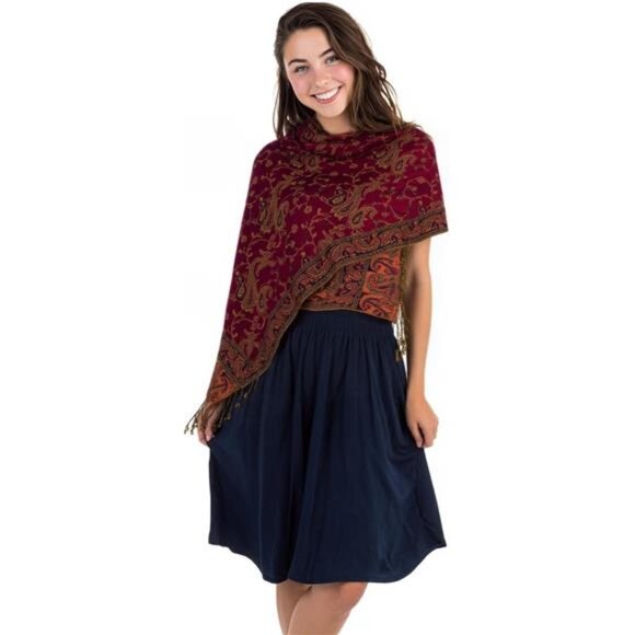 Shawls Wraps Rave Scarf for Women Dark Red - Picture 3 of 7